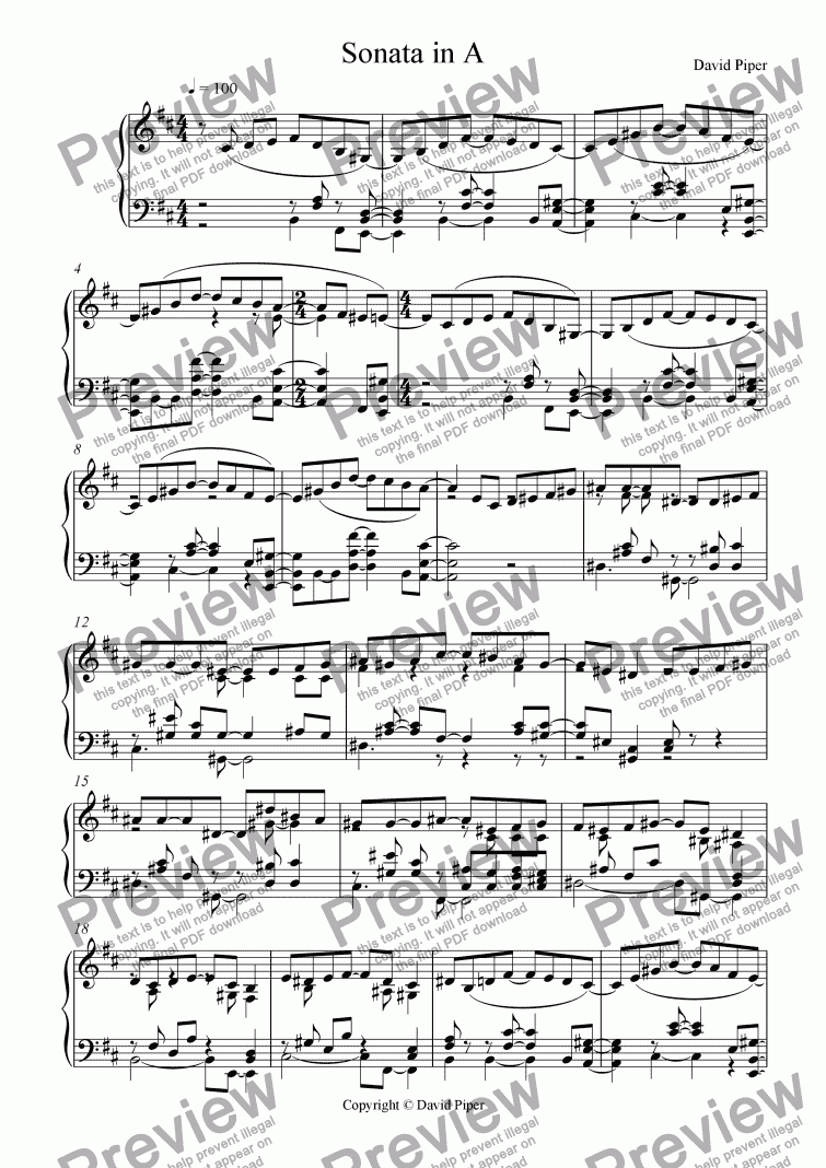page one of Sonata in A