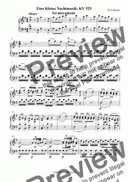 page one of Eine Kleine Nachtmusik, KV 525 1st movement  (arranged for solo piano)