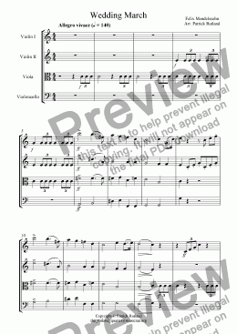 page one of Mendelssohn Wedding March from Midsummer Nights Dream for String Quartet