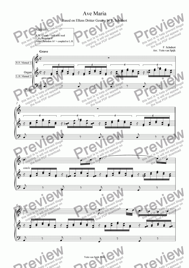 Ave Maria Schubert Organ Solo Transcription Sheet Music Pdf File