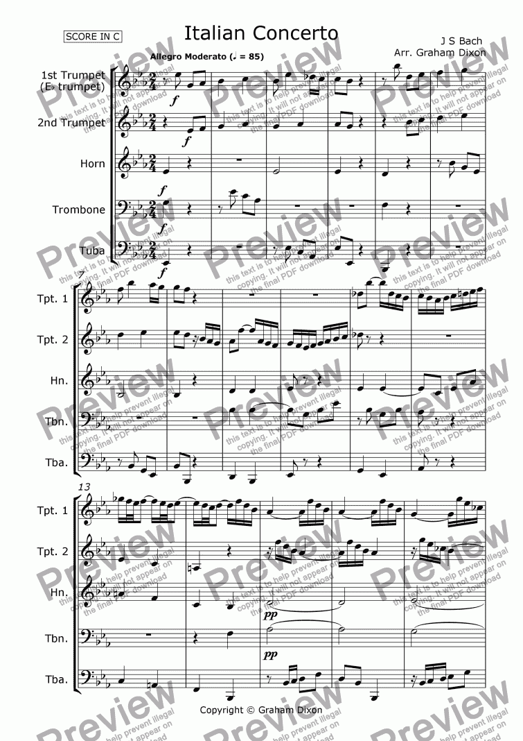 page one of Italian Concerto for Brass Quintet