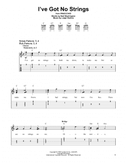 page one of I've Got No Strings (from Pinocchio) (Easy Guitar Tab)