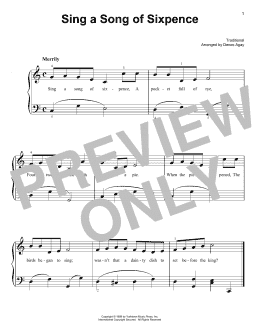 page one of Sing A Song Of Sixpence (arr. Denes Agay) (Easy Piano)