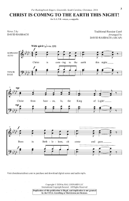 page one of Christ Is Coming To The Earth This Night! (arr. David Rasbach) (SATB Choir)