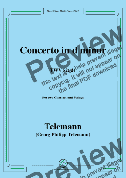 page one of Telemann-Concerto in d minor,TWV 52-d1,for 2 Clarinets and Strings