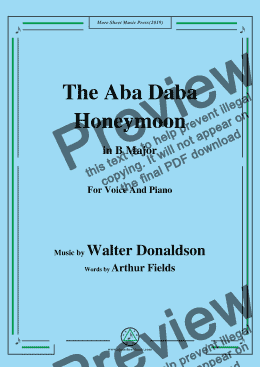 page one of Walter Donaldson-Aba Daba Honeymoon,in B Major,for Voice and Piano
