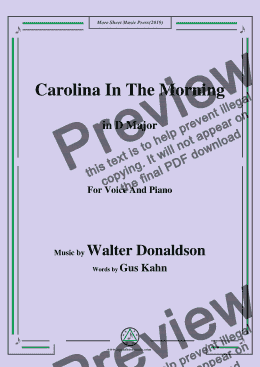 page one of Walter Donaldson-Carolina In The Morning,in D Major,for Voice and Piano