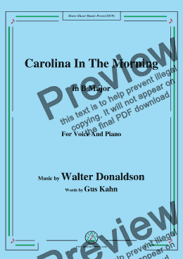 page one of Walter Donaldson-Carolina In The Morning,in B Major,for Voice and Piano