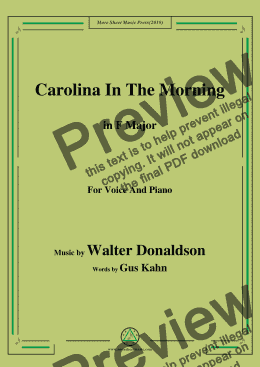 page one of Walter Donaldson-Carolina In The Morning,in F Major,for Voice and Piano