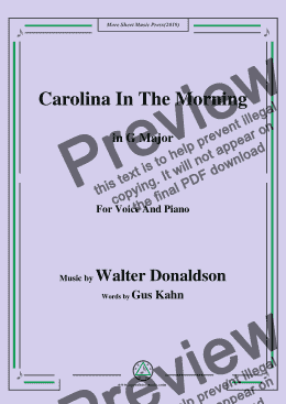 page one of Walter Donaldson-Carolina In The Morning,in G Major,for Voice and Piano
