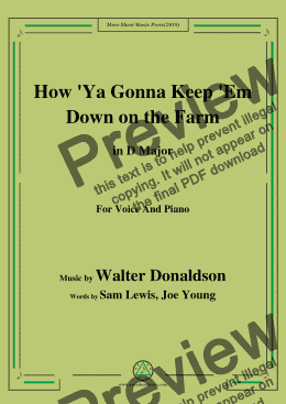 page one of Walter Donaldson-How Ya Gonna Keep 'Em Down on the Farm,in D Major