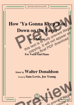 page one of Walter Donaldson-How Ya Gonna Keep 'Em Down on the Farm,in G Major