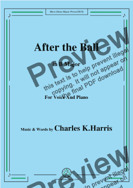 page one of Charles K. Harris-After the Ball,in B Major,for Voice and Piano