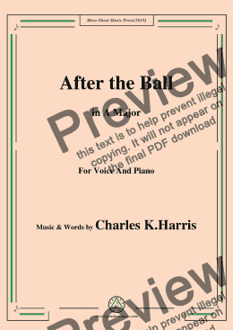 page one of Charles K. Harris-After the Ball,in A Major,for Voice and Piano