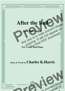page one of Charles K. Harris-After the Ball,in A flat Major,for Voice and Piano