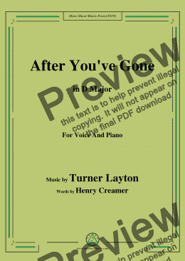 page one of Turner Layton-After You've Gone,in D Major,for Voice and Piano