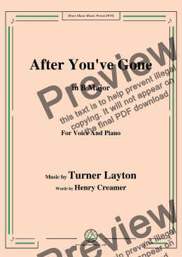 page one of Turner Layton-After You've Gone,in B Major,for Voice and Piano