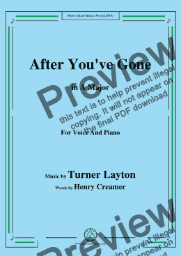 page one of Turner Layton-After You've Gone,in A Major,for Voice and Piano