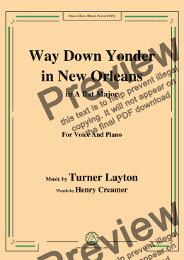 page one of Turner Layton-Way Down Yonder in New Orleans,in A flat Major,for Voice&Piano