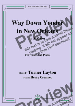page one of Turner Layton-Way Down Yonder in New Orleans,in A Major,for Voice&Piano