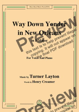 page one of Turner Layton-Way Down Yonder in New Orleans,in F Major,for Voice&Piano