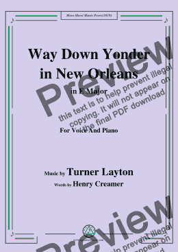 page one of Turner Layton-Way Down Yonder in New Orleans,in E Major,for Voice&Piano