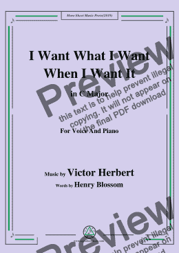 page one of Victor Herbert-I Want What I Want When I Want It,in C Major,for Voice&Pno