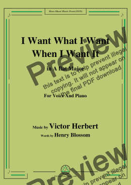 page one of Victor Herbert-I Want What I Want When I Want It,in A flat Major,for Voice&Pno