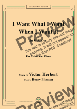page one of Victor Herbert-I Want What I Want When I Want It,in G Major,for Voice&Pno