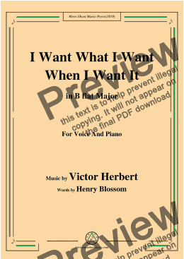 page one of Victor Herbert-I Want What I Want When I Want It,in B flat Major,for Voice and Piano