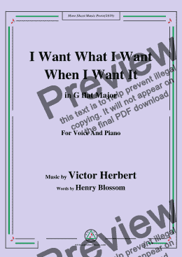 page one of Victor Herbert-I Want What I Want When I Want It,in G flat Major,for Voice&Pno