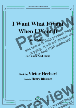 page one of Victor Herbert-I Want What I Want When I Want It,in A Major,for Voice&Pno