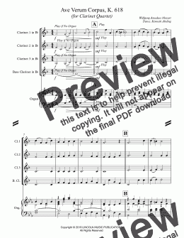 page one of Ave Verum Corpus, K. 618 (for Clarinet Quartet)