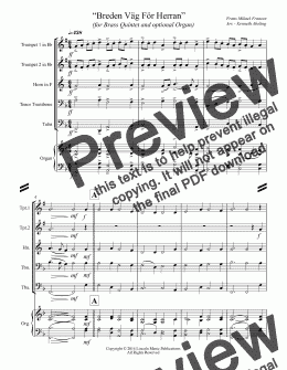 page one of Breden Väg För Herran  (for Brass Quintet and optional Organ)