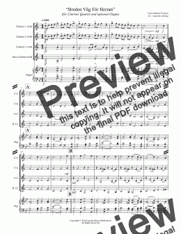 page one of Breden Väg För Herran  (for Clarinet Quartet and optional Organ)