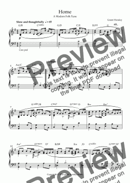 page one of "Home" Original Modern Folk Tune- Piano solo (with chord symbols)
