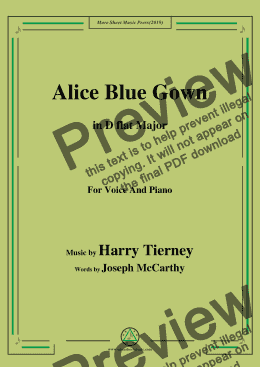 page one of Harry Tierney-Alice Blue Gown,in D flat Major,for Voice and Piano