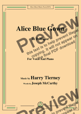 page one of Harry Tierney-Alice Blue Gown,in D Major,for Voice and Piano