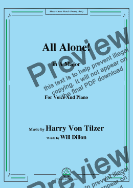 page one of Harry Von Tilzer-All Alone,in A Major,for Voice and Piano