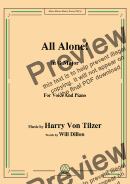 page one of Harry Von Tilzer-All Alone,in G Major,for Voice and Piano