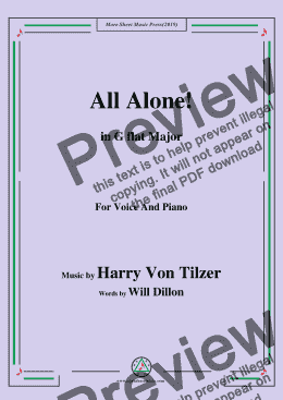 page one of Harry Von Tilzer-All Alone,in G flat Major,for Voice and Piano