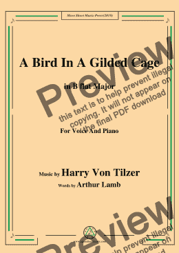 page one of Harry Von Tilzer-Bird In A Gilded Cage,in B flat Major,for Voice and Piano