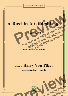 page one of Harry Von Tilzer-Bird In A Gilded Cage,in A Major,for Voice and Piano