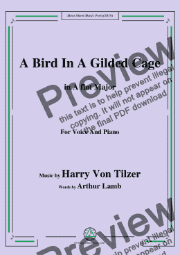 page one of Harry Von Tilzer-Bird In A Gilded Cage,in A flat Major,for Voice and Piano