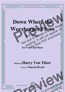 page one of Harry Von Tilzer-Down Where the Wurzburger Flows,in C Major,for Voice and Piano
