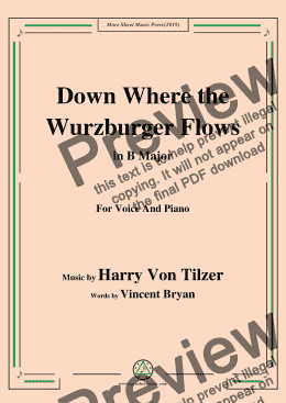 page one of Harry Von Tilzer-Down Where the Wurzburger Flows,in B Major,for Voice&Piano