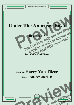 page one of Harry Von Tilzer-Under The Anheuser Bush,in C Major,for Voice and Piano