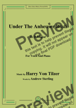 page one of Harry Von Tilzer-Under The Anheuser Bush,in D Major,for Voice and Piano