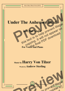 page one of Harry Von Tilzer-Under The Anheuser Bush,in E flat Major,for Voice and Piano