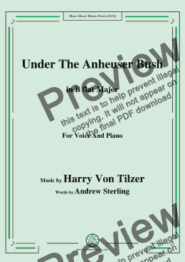 page one of Harry Von Tilzer-Under The Anheuser Bush,in B flat Major,for Voice and Piano